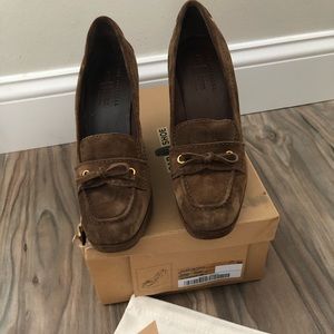 The Original Car Shoe Brown Sueded Wedge Heels